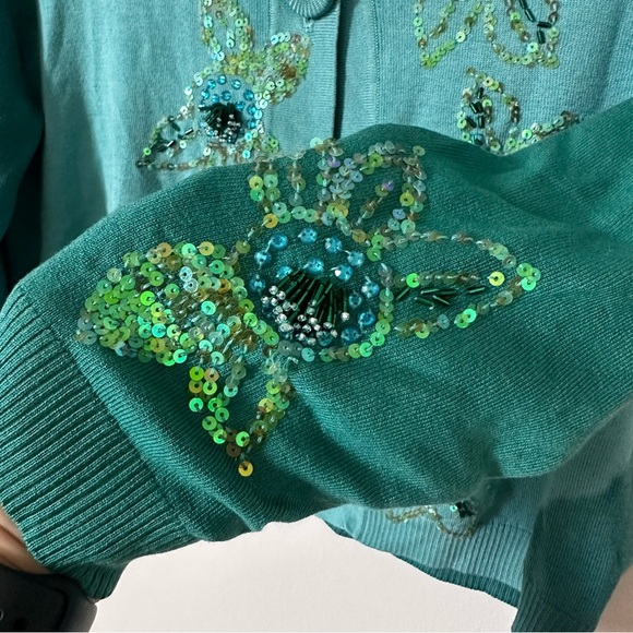 Twin-Set by Simona Barbieri Green Cropped Sequin Silk Blend Cardigan Size M - Picture 4 of 7